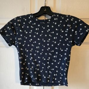Hollister Navy Logo Tee with White Print
